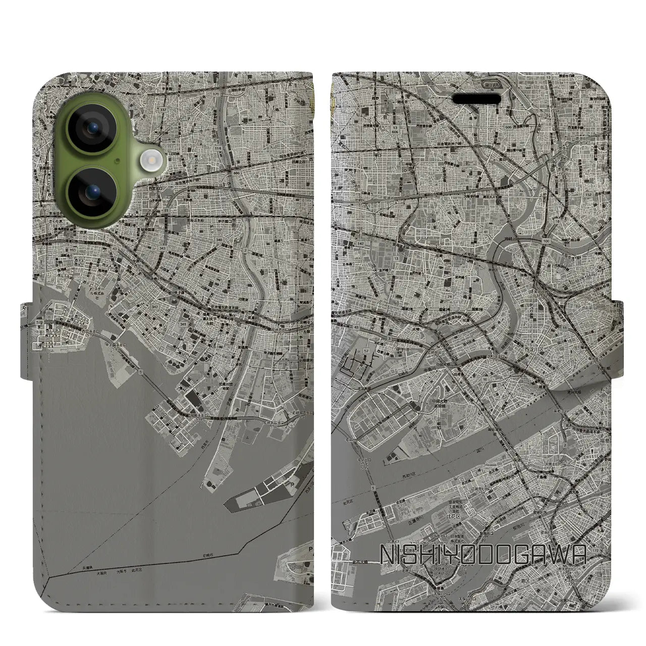 【西淀川（大阪府）】地図柄iPhoneケース（手帳タイプ）