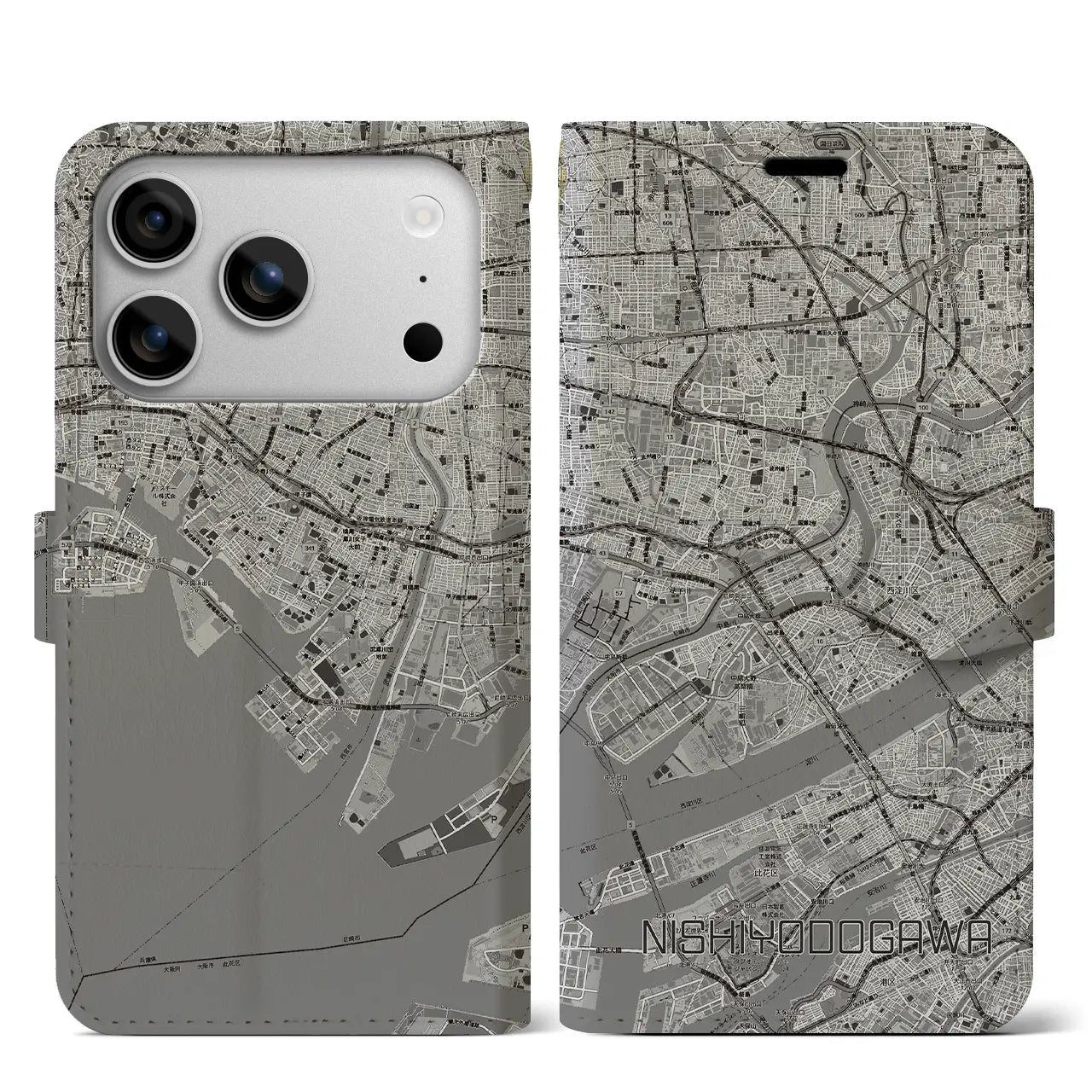 【西淀川（大阪府）】地図柄iPhoneケース（手帳タイプ）
