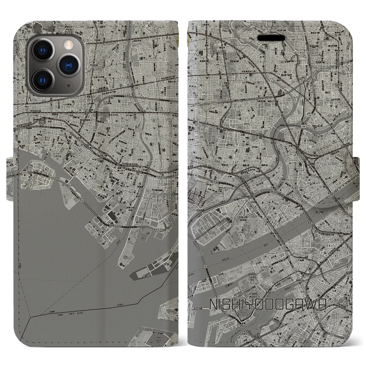 【西淀川（大阪府）】地図柄iPhoneケース（手帳タイプ）