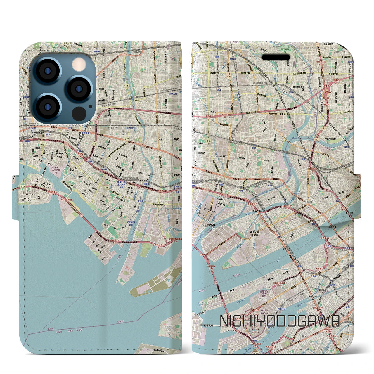 【西淀川（大阪府）】地図柄iPhoneケース（手帳タイプ）