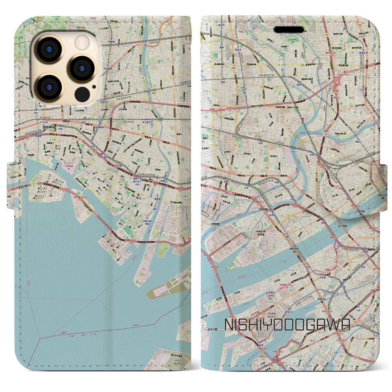 【西淀川（大阪府）】地図柄iPhoneケース（手帳タイプ）