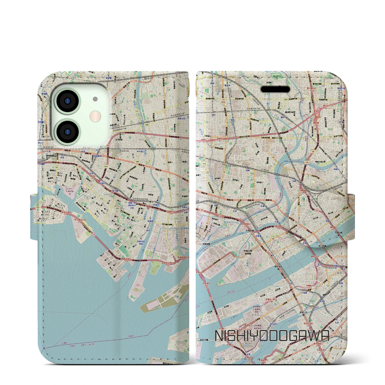 【西淀川（大阪府）】地図柄iPhoneケース（手帳タイプ）