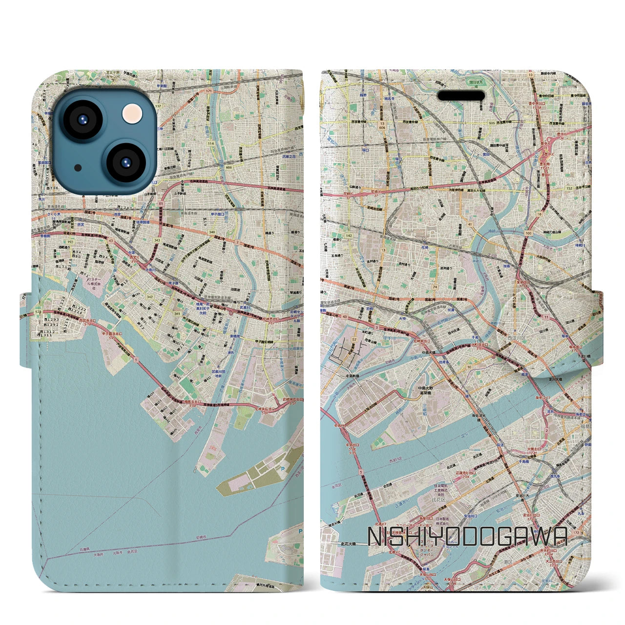 【西淀川（大阪府）】地図柄iPhoneケース（手帳タイプ）