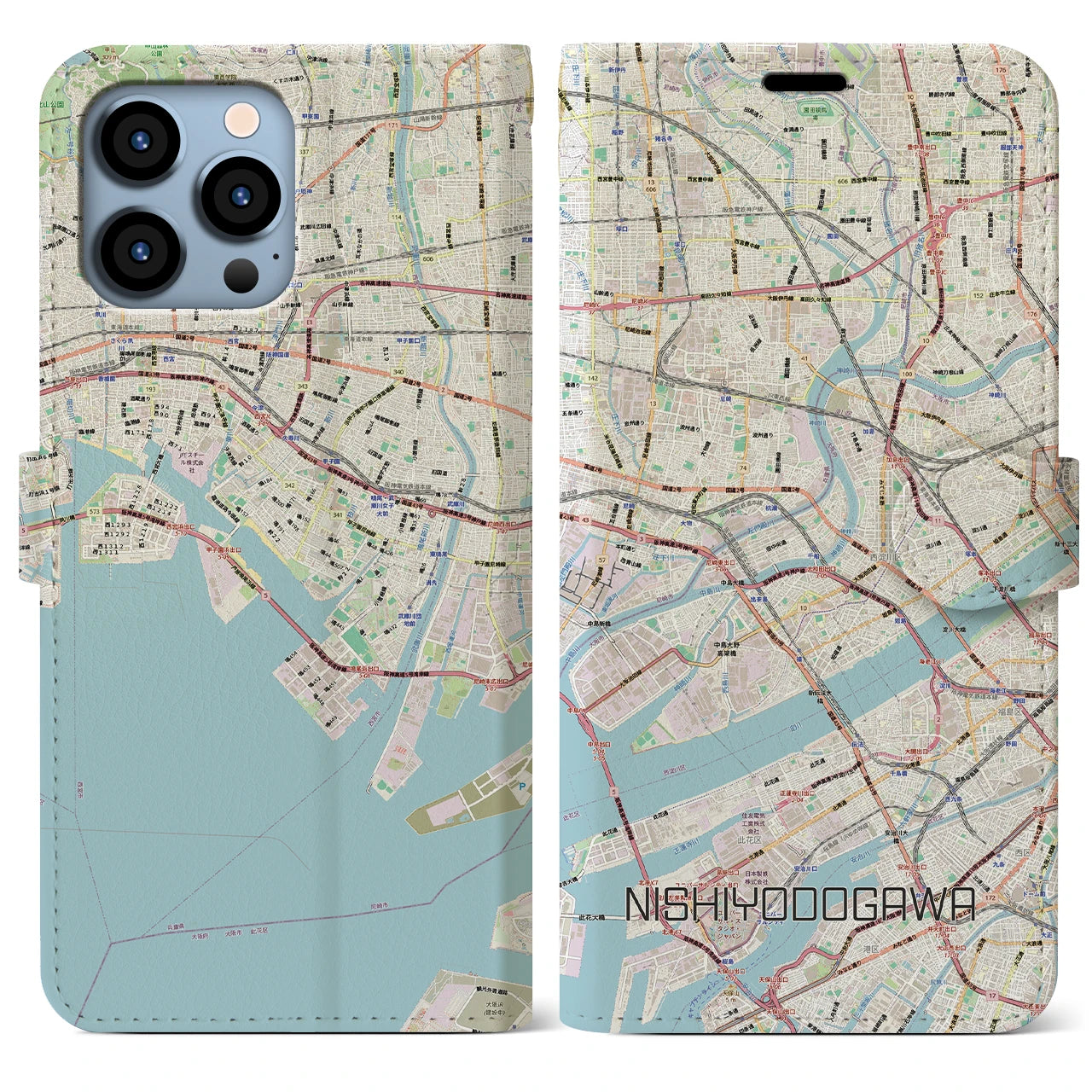 【西淀川（大阪府）】地図柄iPhoneケース（手帳タイプ）