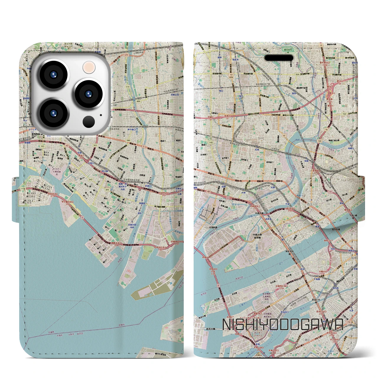 【西淀川（大阪府）】地図柄iPhoneケース（手帳タイプ）