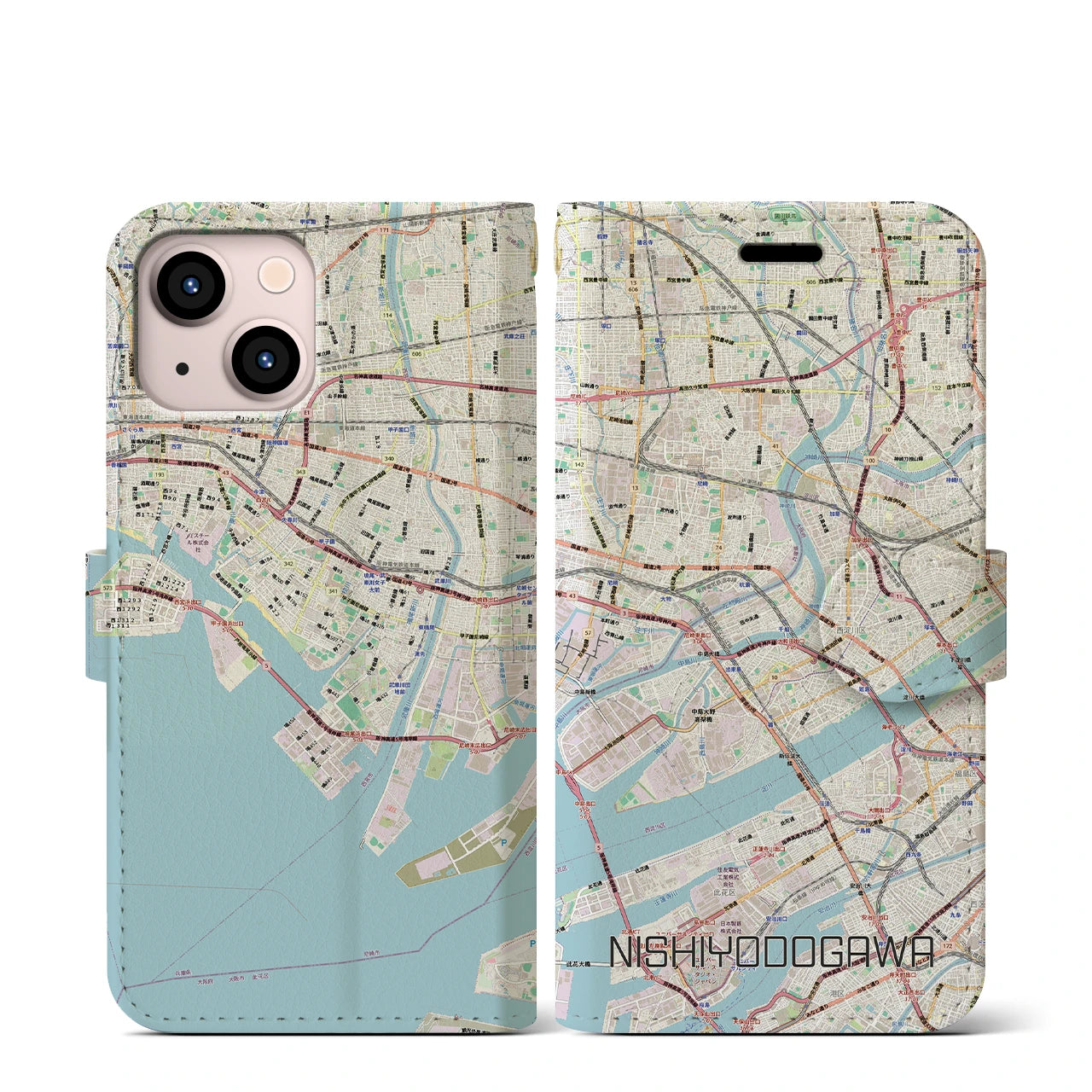 【西淀川（大阪府）】地図柄iPhoneケース（手帳タイプ）