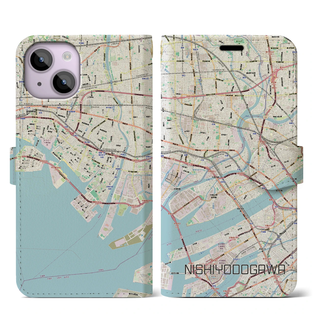 【西淀川（大阪府）】地図柄iPhoneケース（手帳タイプ）