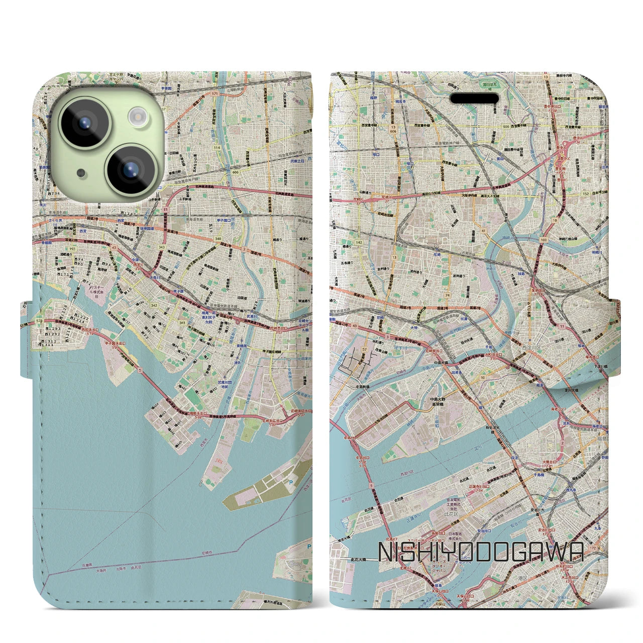 【西淀川（大阪府）】地図柄iPhoneケース（手帳タイプ）