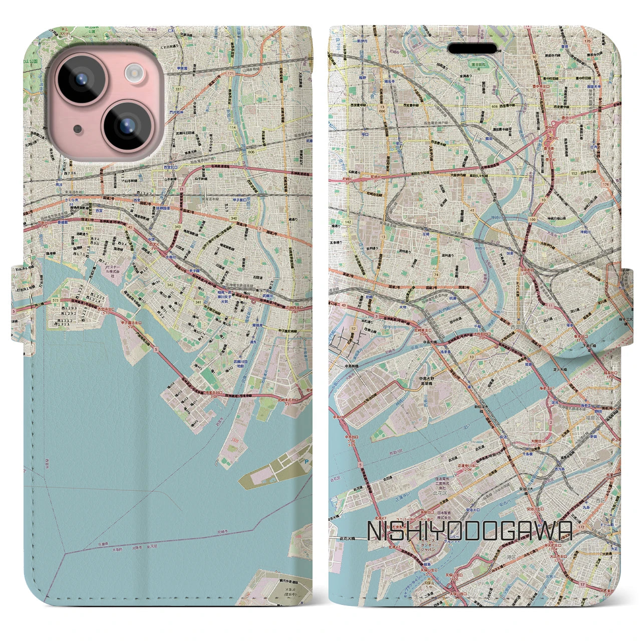 【西淀川（大阪府）】地図柄iPhoneケース（手帳タイプ）