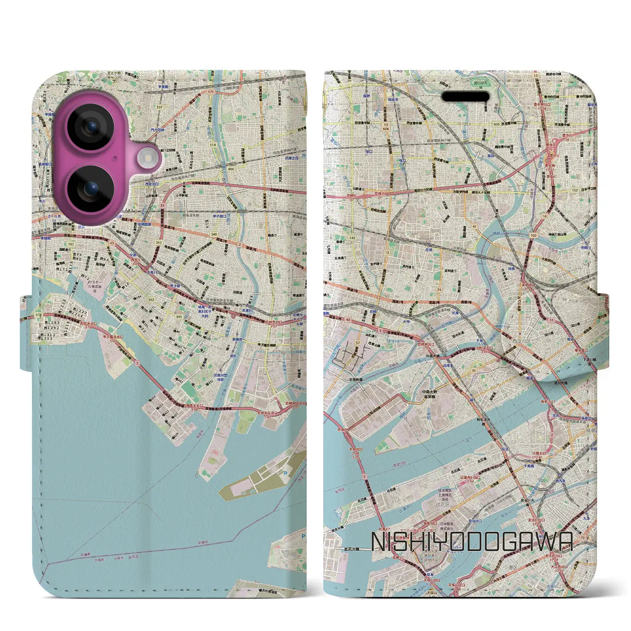 【西淀川（大阪府）】地図柄iPhoneケース（手帳タイプ）