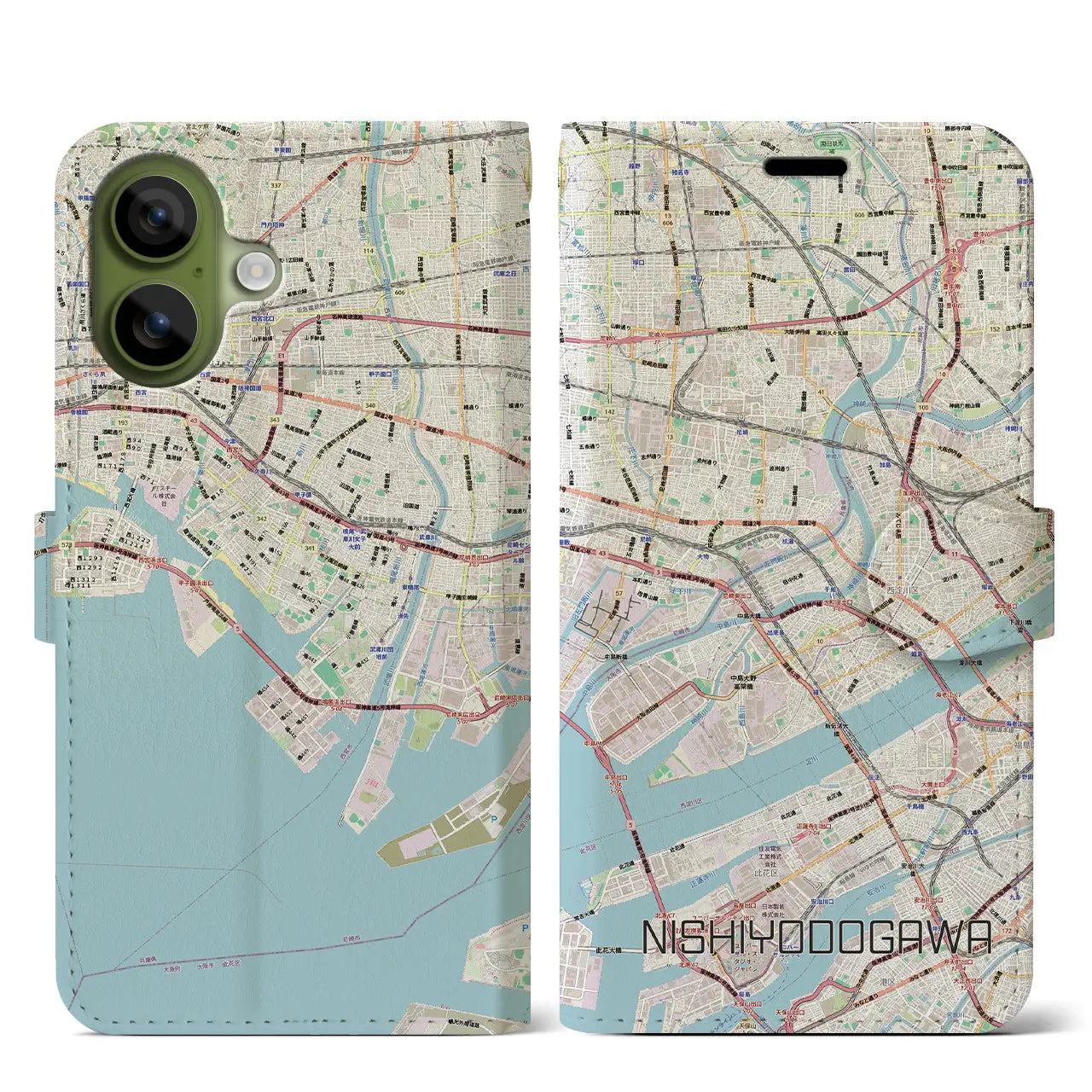 【西淀川（大阪府）】地図柄iPhoneケース（手帳タイプ）ナチュラル・iPhone 17 Pro Max 用