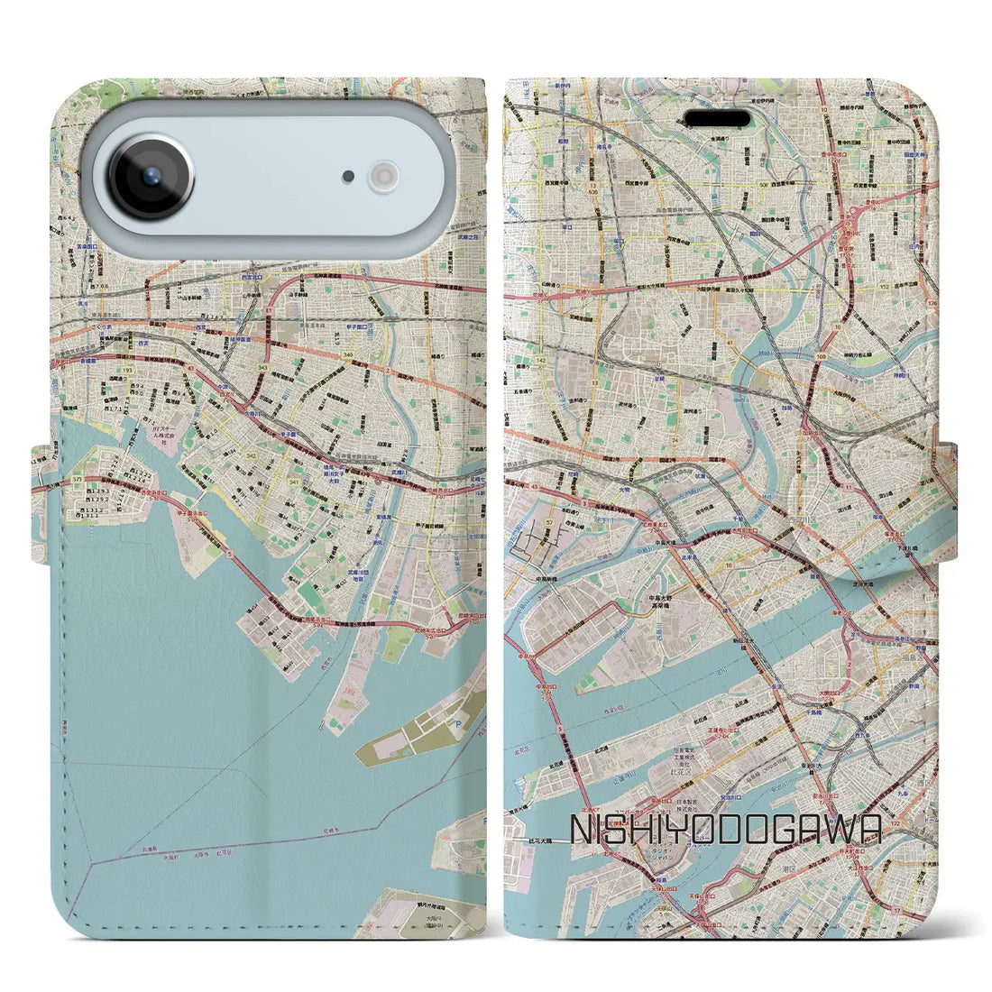 【西淀川（大阪府）】地図柄iPhoneケース（手帳タイプ）モノトーン・iPhone 17 Pro Max 用