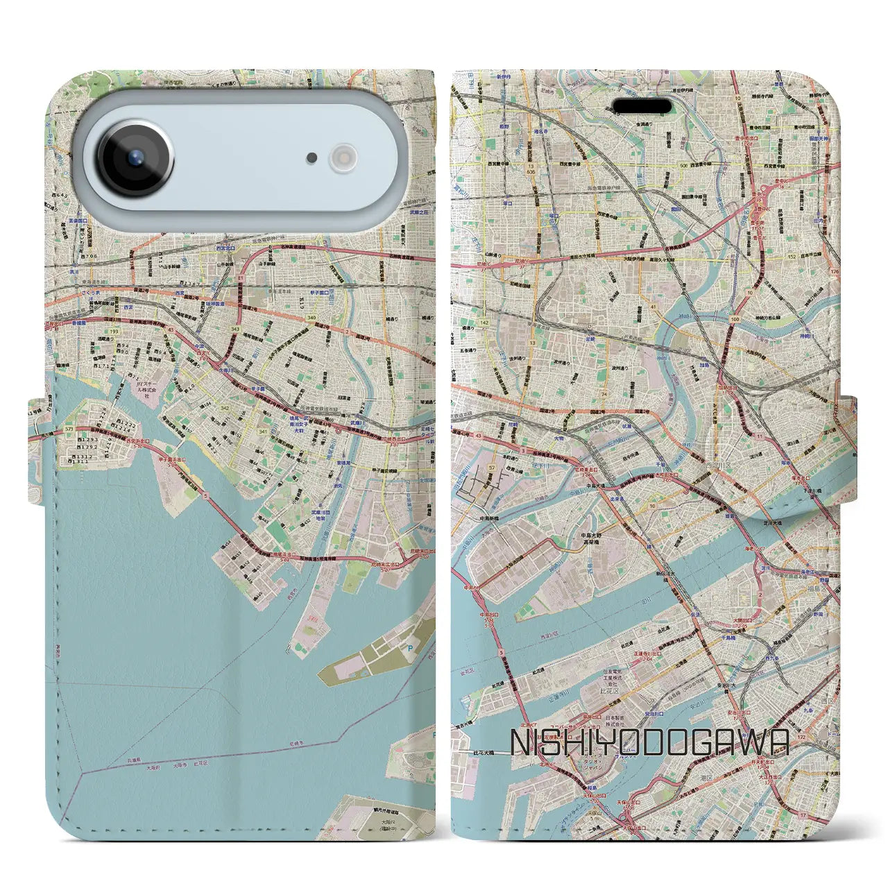 【西淀川（大阪府）】地図柄iPhoneケース（手帳タイプ）モノトーン・iPhone 17 Pro Max 用