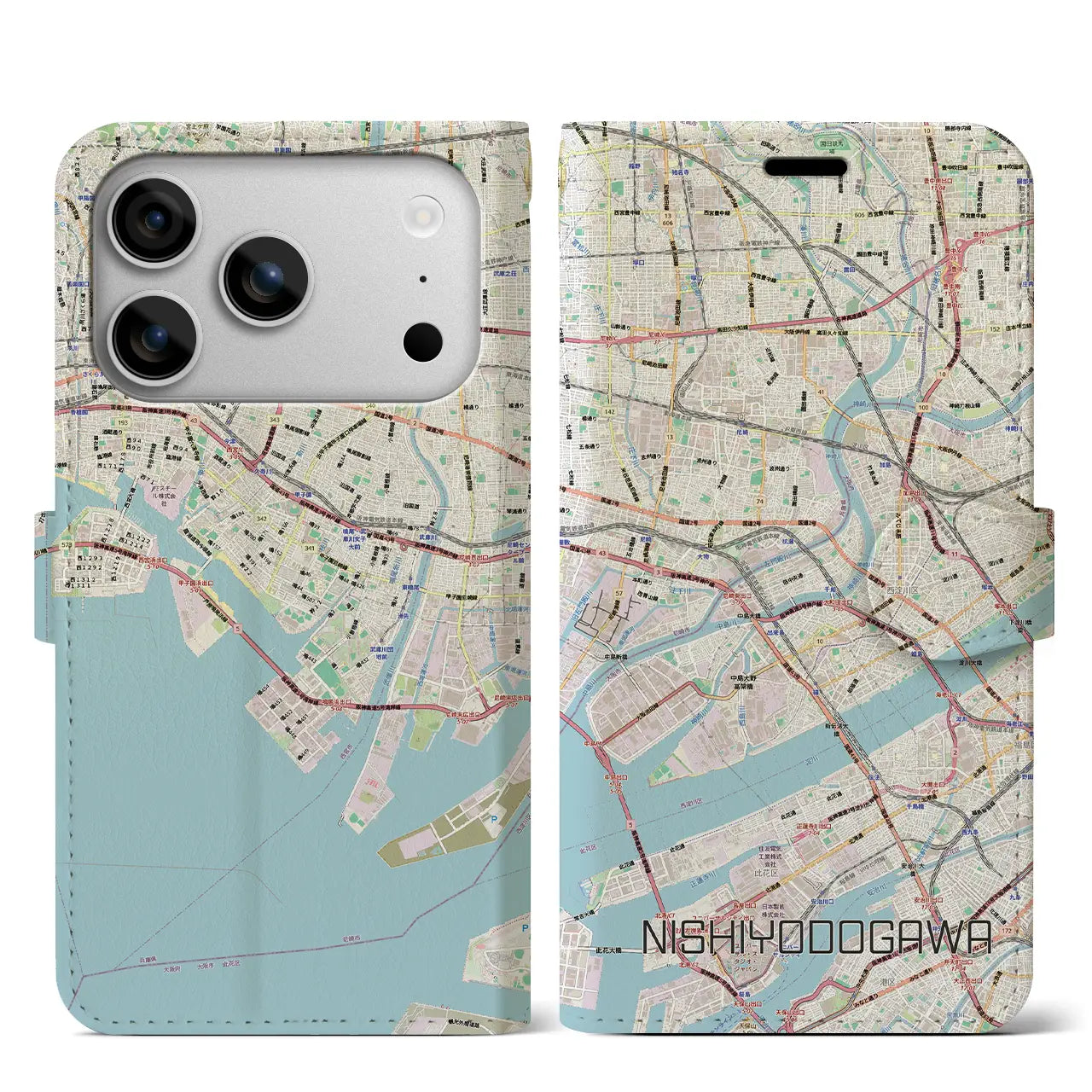 【西淀川（大阪府）】地図柄iPhoneケース（手帳タイプ）