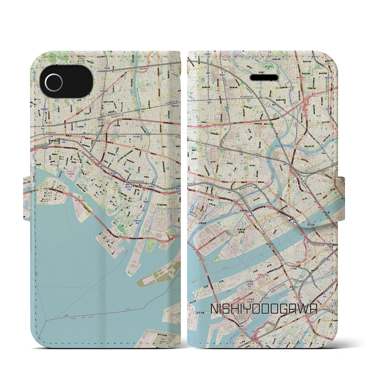 【西淀川（大阪府）】地図柄iPhoneケース（手帳タイプ）