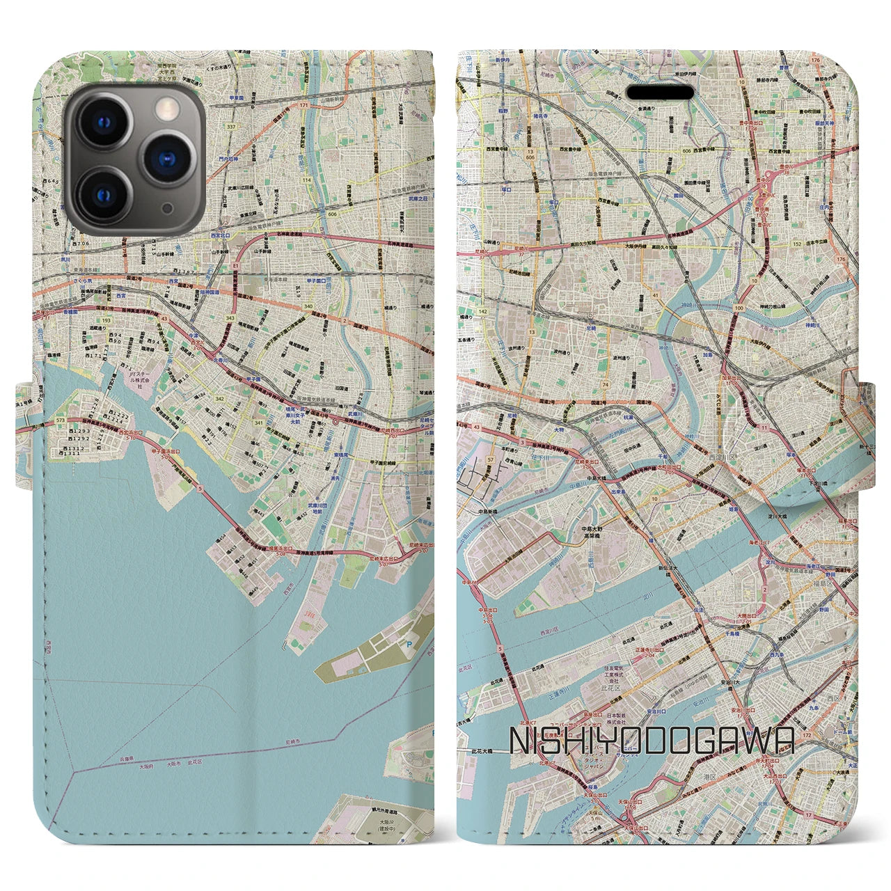【西淀川（大阪府）】地図柄iPhoneケース（手帳タイプ）