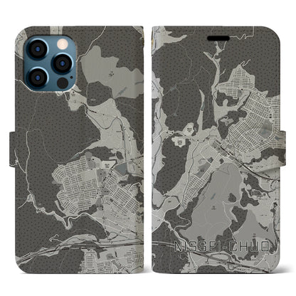 【日生中央（兵庫県）】地図柄iPhoneケース（手帳タイプ）モノトーン・iPhone 12 / 12 Pro 用