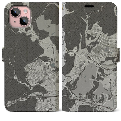 【日生中央（兵庫県）】地図柄iPhoneケース（手帳タイプ）モノトーン・iPhone 15 Plus 用