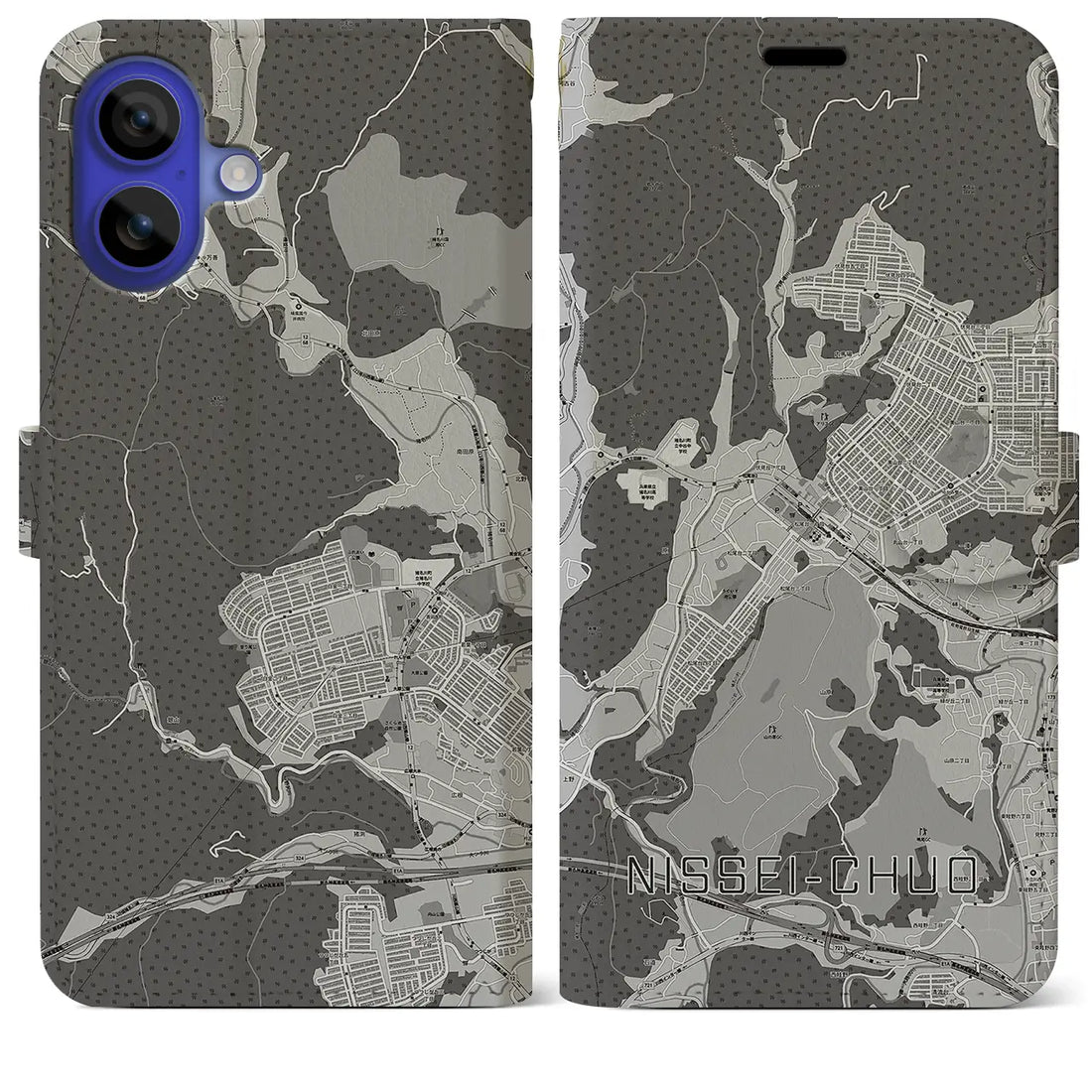 【日生中央(兵庫県)】地図柄iPhoneケース(手帳タイプ)モノトーン・iPhone 16 Pro Max 用