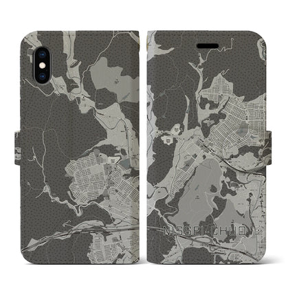 【日生中央（兵庫県）】地図柄iPhoneケース（手帳タイプ）モノトーン・iPhone XS / X 用