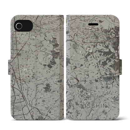 【日進（愛知県）】地図柄iPhoneケース（手帳タイプ）モノトーン・iPhone SE（第3 / 第2世代） / 8 / 7 / 6s / 6 用