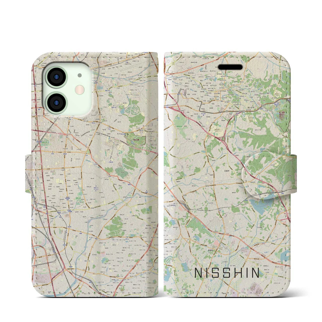 【日進（愛知県）】地図柄iPhoneケース（手帳タイプ）