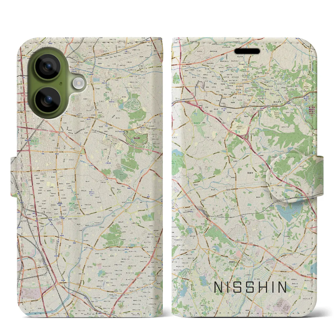 【日進（愛知県）】地図柄iPhoneケース（手帳タイプ）