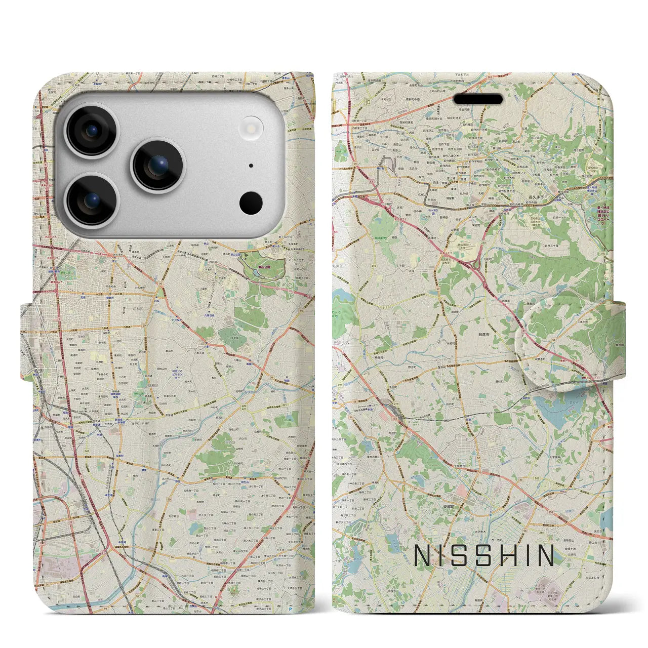 【日進（愛知県）】地図柄iPhoneケース（手帳タイプ）