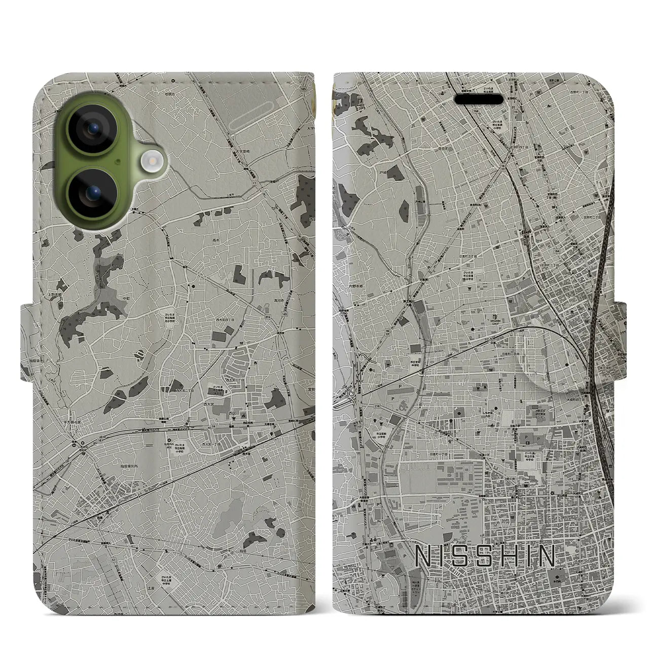 【日進（埼玉県）】地図柄iPhoneケース（手帳タイプ）