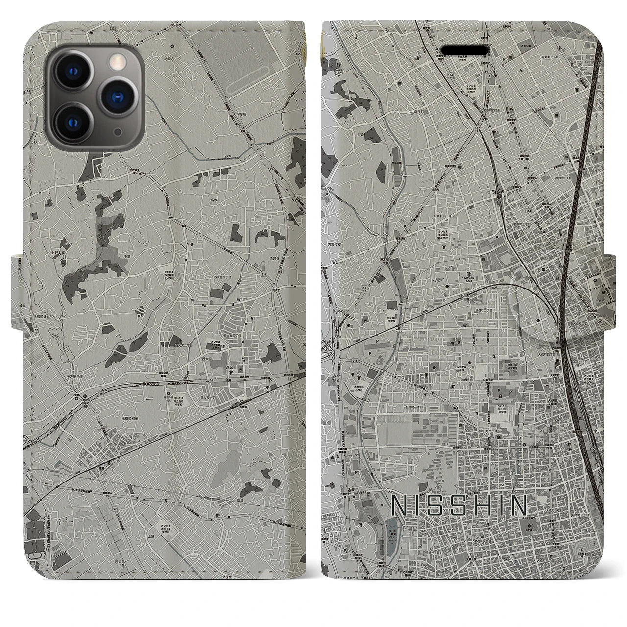 【日進（埼玉県）】地図柄iPhoneケース（手帳タイプ）