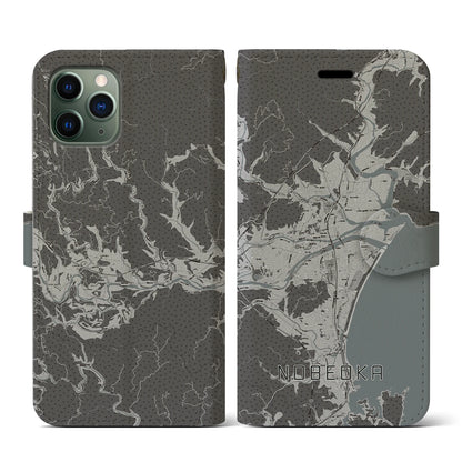 【延岡（宮崎県）】地図柄iPhoneケース（手帳タイプ）モノトーン・iPhone 11 Pro 用