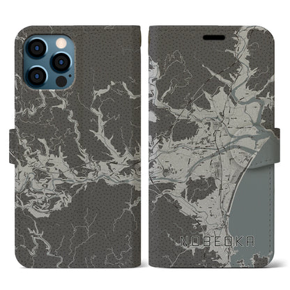 【延岡（宮崎県）】地図柄iPhoneケース（手帳タイプ）モノトーン・iPhone 12 / 12 Pro 用