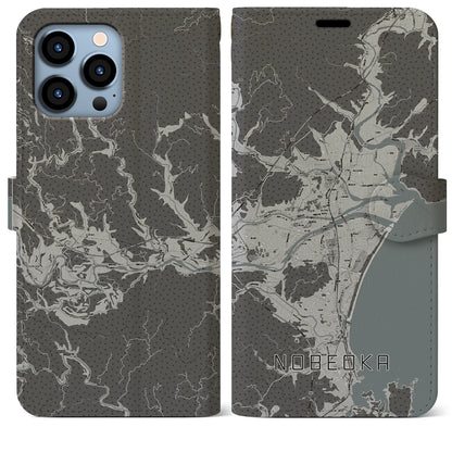 【延岡（宮崎県）】地図柄iPhoneケース（手帳タイプ）モノトーン・iPhone 13 Pro Max 用