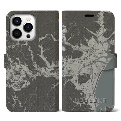 【延岡（宮崎県）】地図柄iPhoneケース（手帳タイプ）モノトーン・iPhone 13 Pro 用