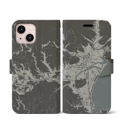 【延岡（宮崎県）】地図柄iPhoneケース（手帳タイプ）モノトーン・iPhone 13 mini 用