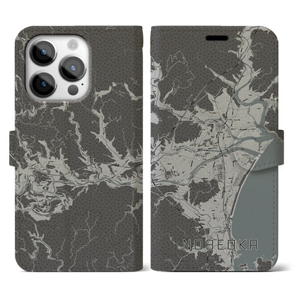 【延岡（宮崎県）】地図柄iPhoneケース（手帳タイプ）モノトーン・iPhone 14 Pro 用