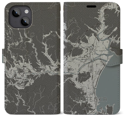 【延岡（宮崎県）】地図柄iPhoneケース（手帳タイプ）モノトーン・iPhone 14 Plus 用