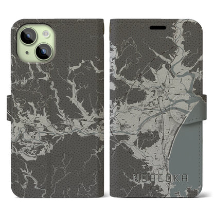 【延岡（宮崎県）】地図柄iPhoneケース（手帳タイプ）モノトーン・iPhone 15 用