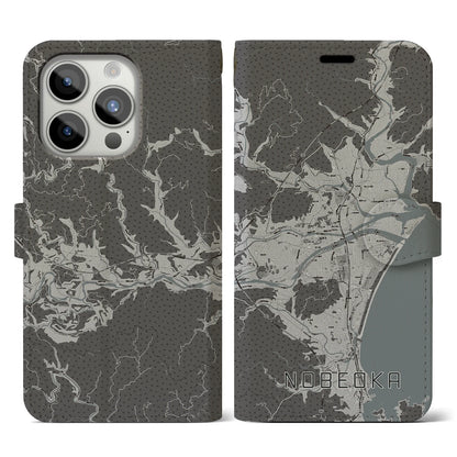 【延岡（宮崎県）】地図柄iPhoneケース（手帳タイプ）モノトーン・iPhone 15 Pro 用