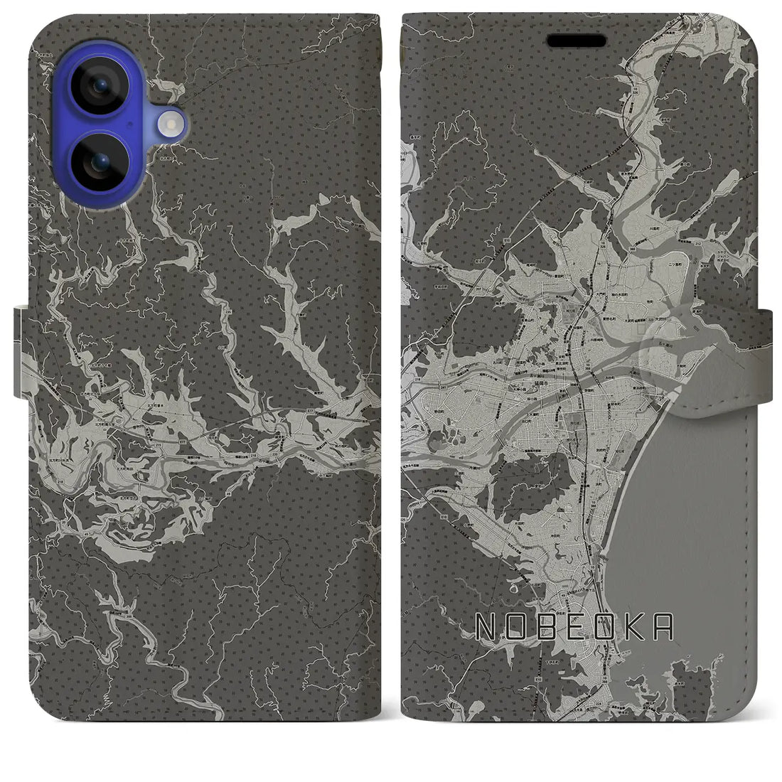 【延岡(宮崎県)】地図柄iPhoneケース(手帳タイプ)モノトーン・iPhone 16 Pro Max 用