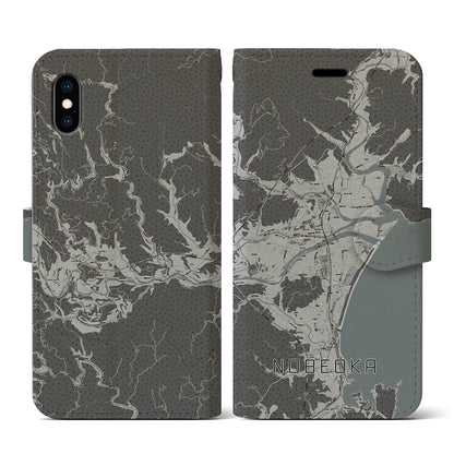 【延岡（宮崎県）】地図柄iPhoneケース（手帳タイプ）モノトーン・iPhone XS / X 用