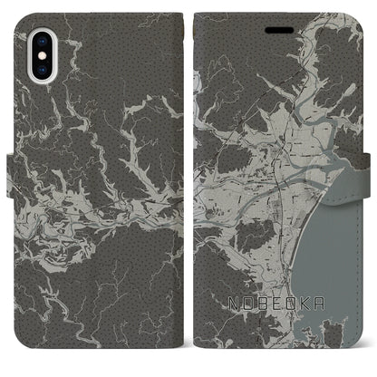 【延岡（宮崎県）】地図柄iPhoneケース（手帳タイプ）モノトーン・iPhone XS Max 用