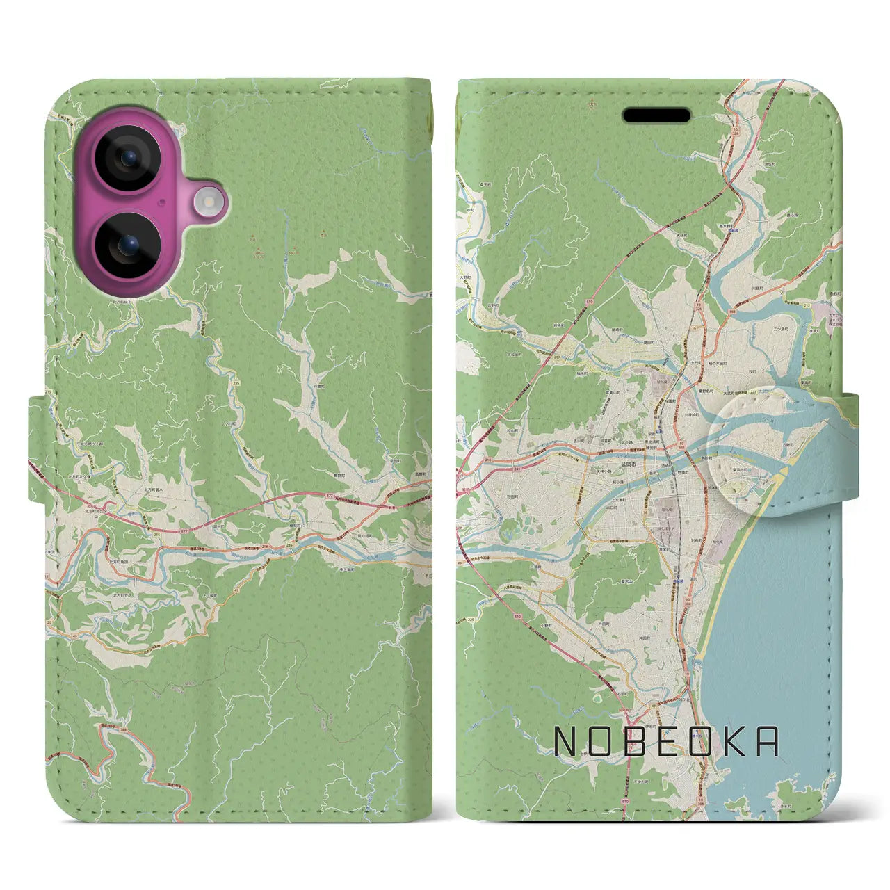 【延岡（宮崎県）】地図柄iPhoneケース（手帳タイプ）ナチュラル・iPhone 16 Pro 用