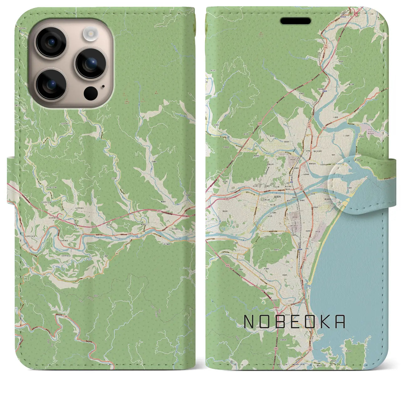 【延岡（宮崎県）】地図柄iPhoneケース（手帳タイプ）ナチュラル・iPhone 16 Plus 用