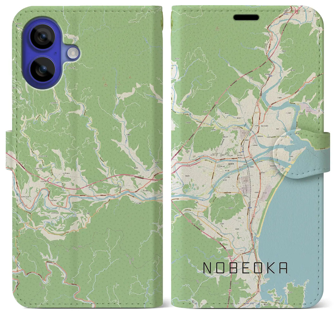 【延岡（宮崎県）】地図柄iPhoneケース（手帳タイプ）ナチュラル・iPhone 16 Pro Max 用