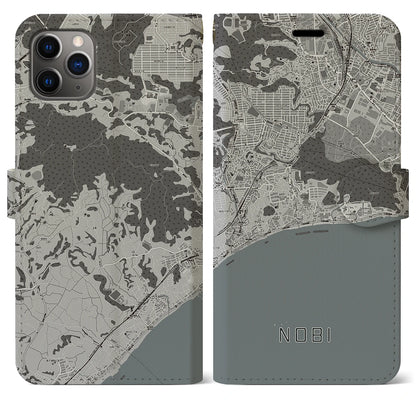 【野比（神奈川県）】地図柄iPhoneケース（手帳タイプ）モノトーン・iPhone 11 Pro Max 用