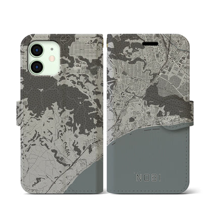 【野比（神奈川県）】地図柄iPhoneケース（手帳タイプ）モノトーン・iPhone 12 mini 用