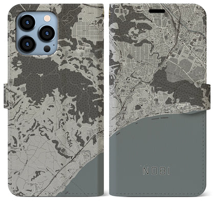 【野比（神奈川県）】地図柄iPhoneケース（手帳タイプ）モノトーン・iPhone 13 Pro Max 用