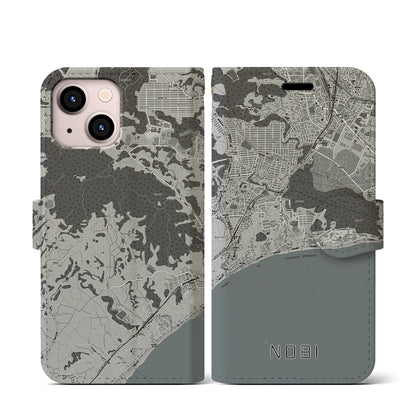 【野比（神奈川県）】地図柄iPhoneケース（手帳タイプ）モノトーン・iPhone 13 mini 用