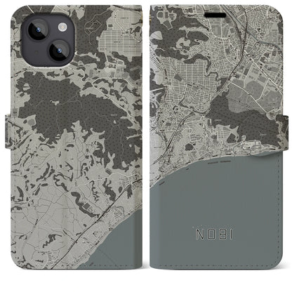 【野比（神奈川県）】地図柄iPhoneケース（手帳タイプ）モノトーン・iPhone 14 Plus 用